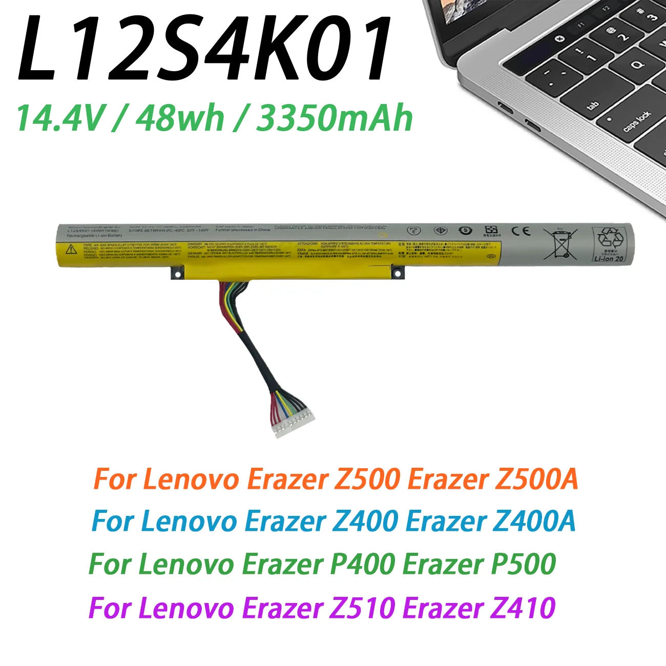 Batería para portátil Z400 L12S4K01 para Lenovo IdeaPad P500 P400 Z400A Z410 Z500 Z510 L12M4E21 L12M4K01 L12S4E21 L12L4K0114.4V 48Wh