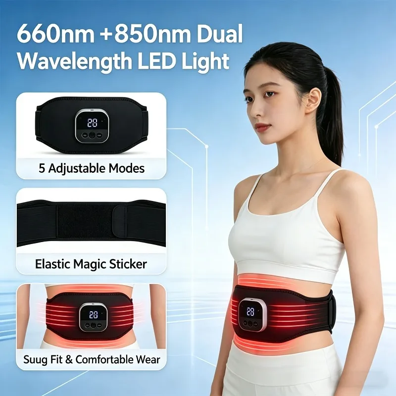 Red & Infrared LED Light Therapy Belt 660nm 850nm, Black 48/120 LEDs Optional, USB Wearable Body Care Wrap for Waist Shoulder