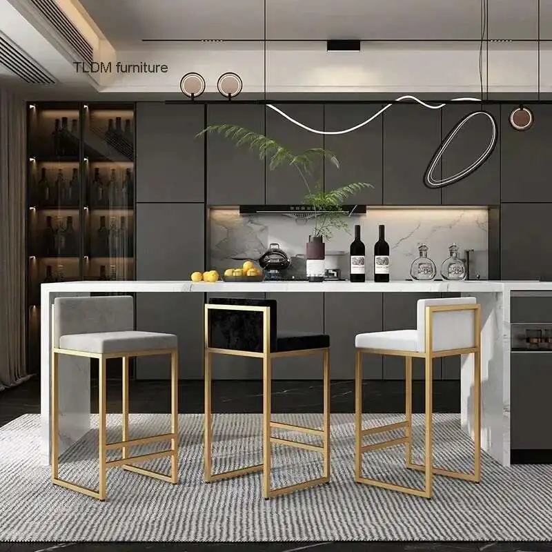 

Nordic Iron Bar Chairs Simple Luxury Home Kitchen Bar Stools Creative Golden Hotel Stool Front Desk High Household Chairs A B