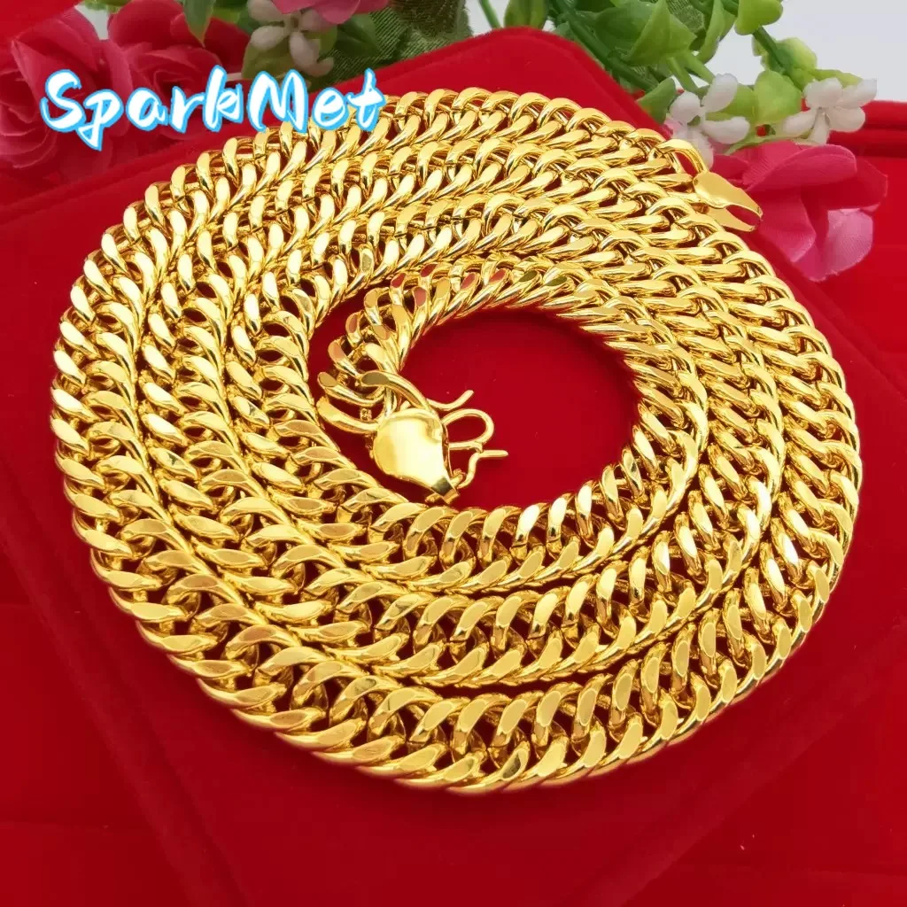 

Sparkmet Luxurious 9999 24K genuine gold men's flat chain Boss gold necklace, simple and elegant, men's exclusive gold necklace