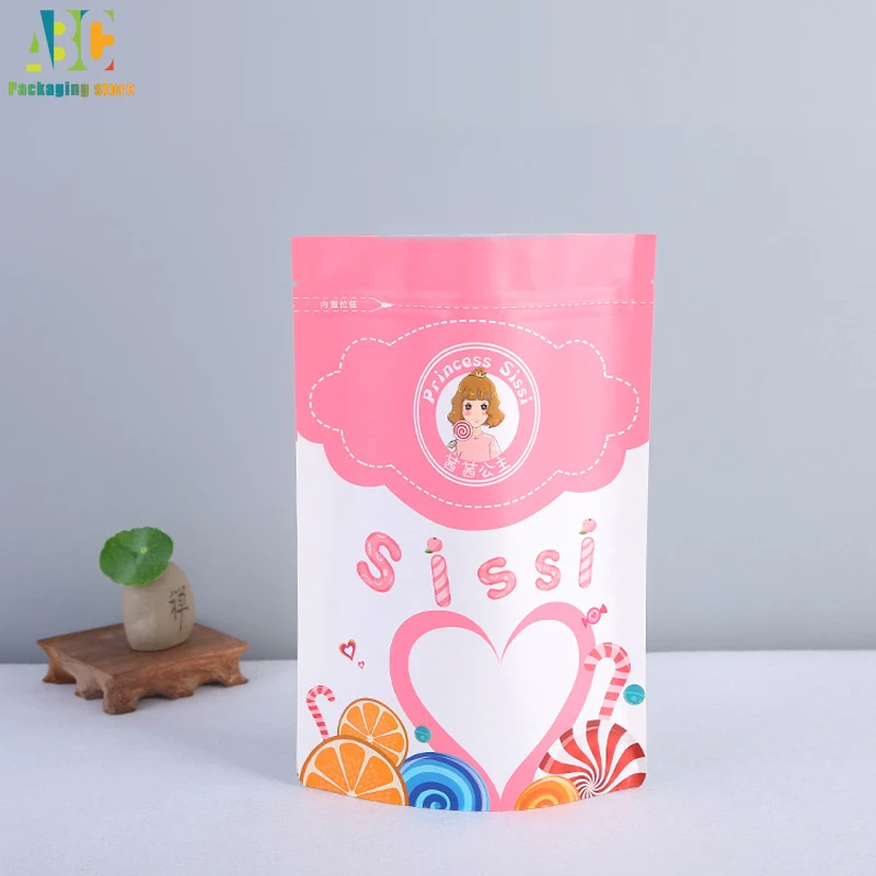 White Kraft Paper Bags with Zip Lock, Stand Up, Food Grade, Custom, Colourful Printing Logo, Coffee Cookies Packaging Bag