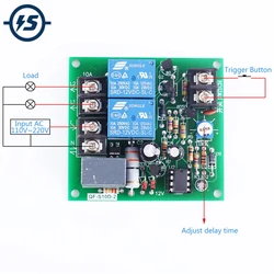 AC 220V 10A 2 Channel 2CH Power Time Sequence Board 0-10S Adjustable Sequential Controller Module Sequential Start Reverse Stop