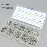 100Pcs/box Set 5x20mm Quick Blow Glass Tube Fuse Assorted Kits, Fast-blow Glass Fuses 0.2a 0.5a 1a 2a 3a 5a 10a 15a 20a amp 5x20