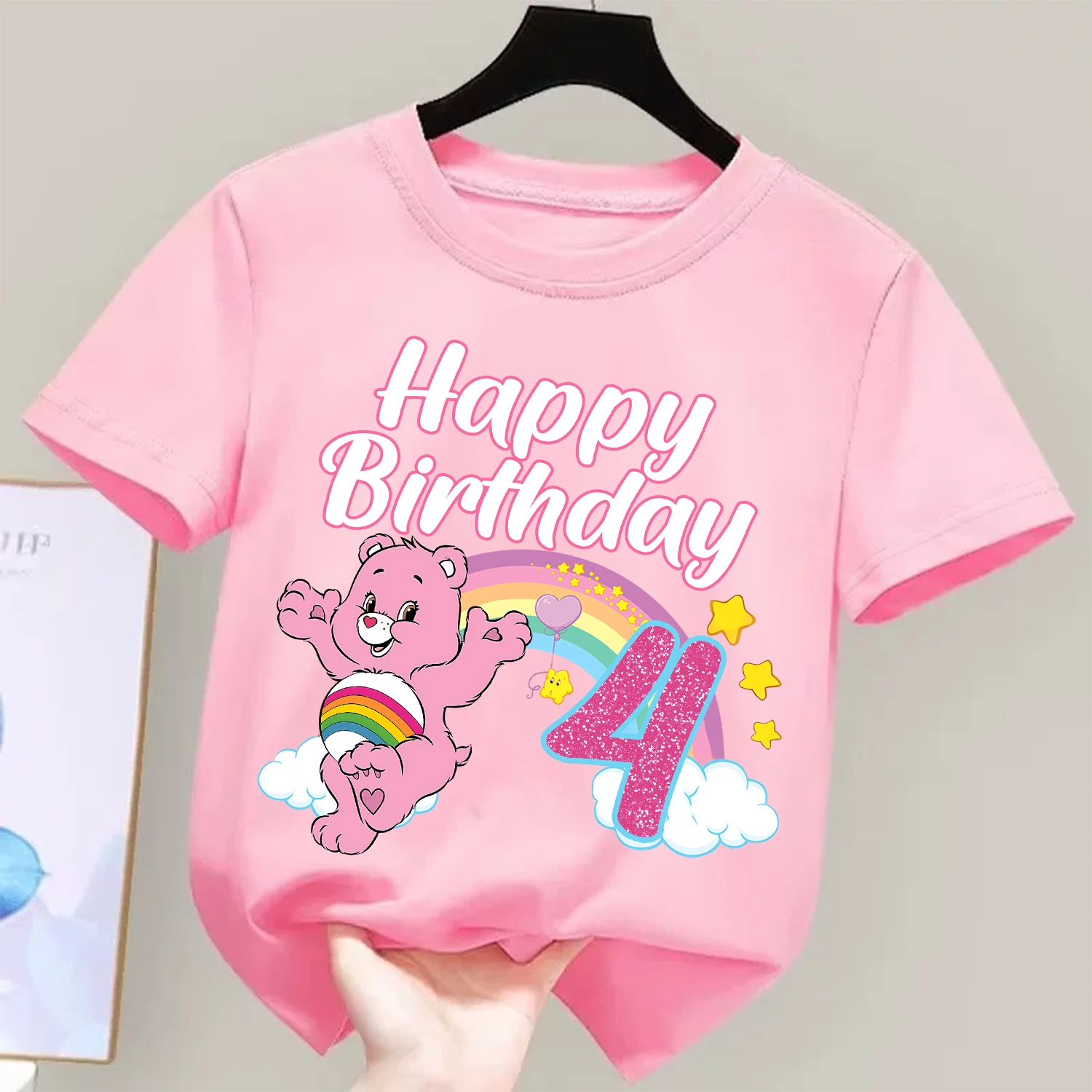 Care Bears Birthday Number T-shirt Children Tee Top Round Collar Clothing Kawaii Girls Short Sleeve Kids Cartoon Clothes Gift view 5
