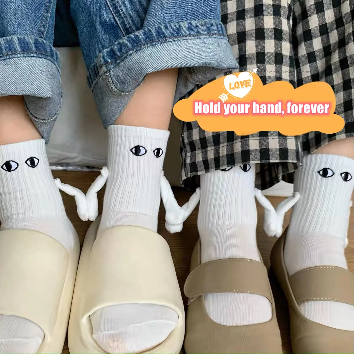 10Pairs Magnetic Suction Couple Socks Handle Socks Cartoon Cute Hand Holding Magnetic Socks Couple Holding Hands Socks