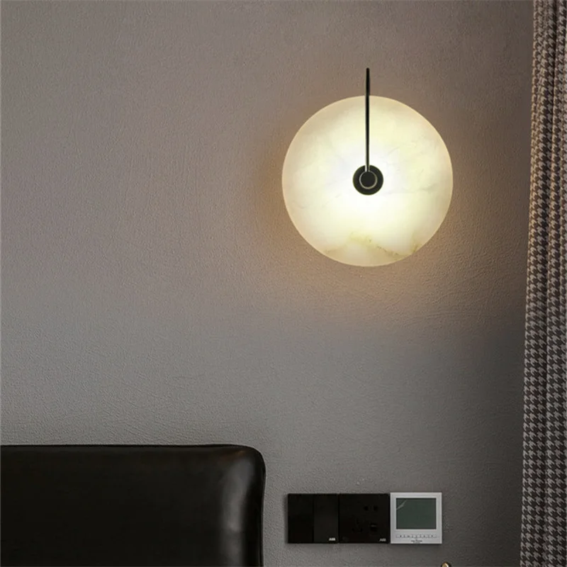 Moderno alabastro redondo lâmpada de parede mármore led luminária parede para o hotel sala estar quarto cabeceira corredor decoração casa arandela
