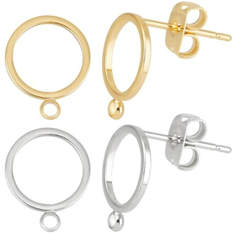 

Beebeecraft 1 Box 20Pcs Circle Earring Findings Real 18K Gold and Platinum Plated Brass Geometry Round Hollow Post Stud with Lo