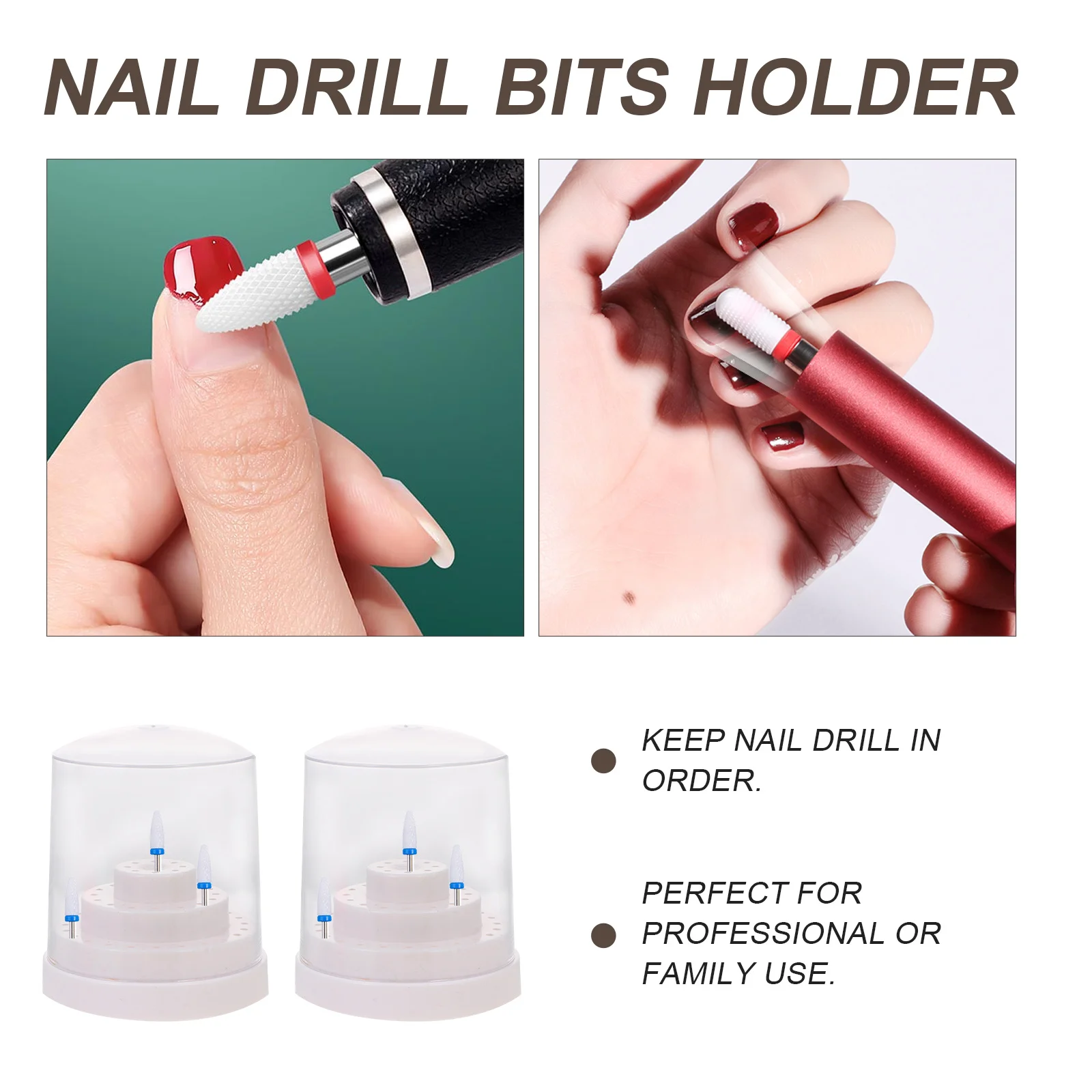 

2pcs 48 Holes Drill Bits Holder Transparent Storage Rack Nail Drill Bit Organizer Display Stand For Nail Salon Home Diy Grinding