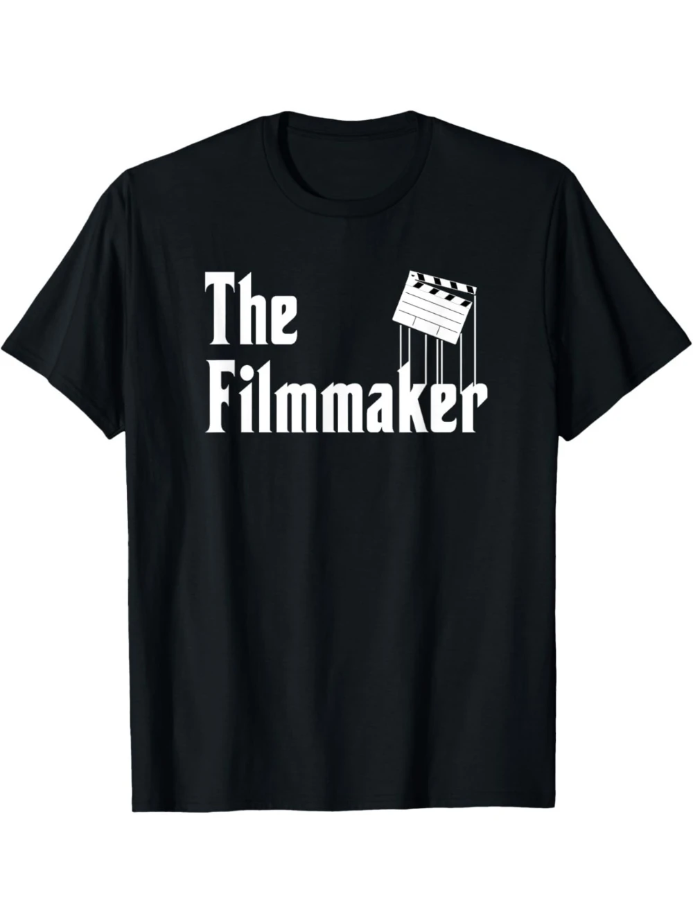 Retro-style men's T-shirt featuring a movie producer - short sleeve, crew neck, classic black, with movie flag print  streetwear