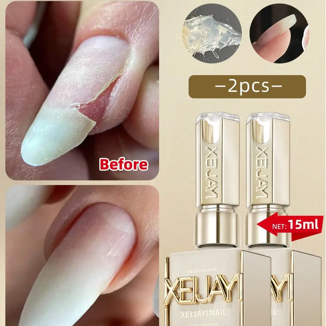 Esmalte de uñas en Gel con Base de goma y fibra de 15ml, esmalte de uñas puro para remojar sin limpiar, adecuado para manicura casera DIY