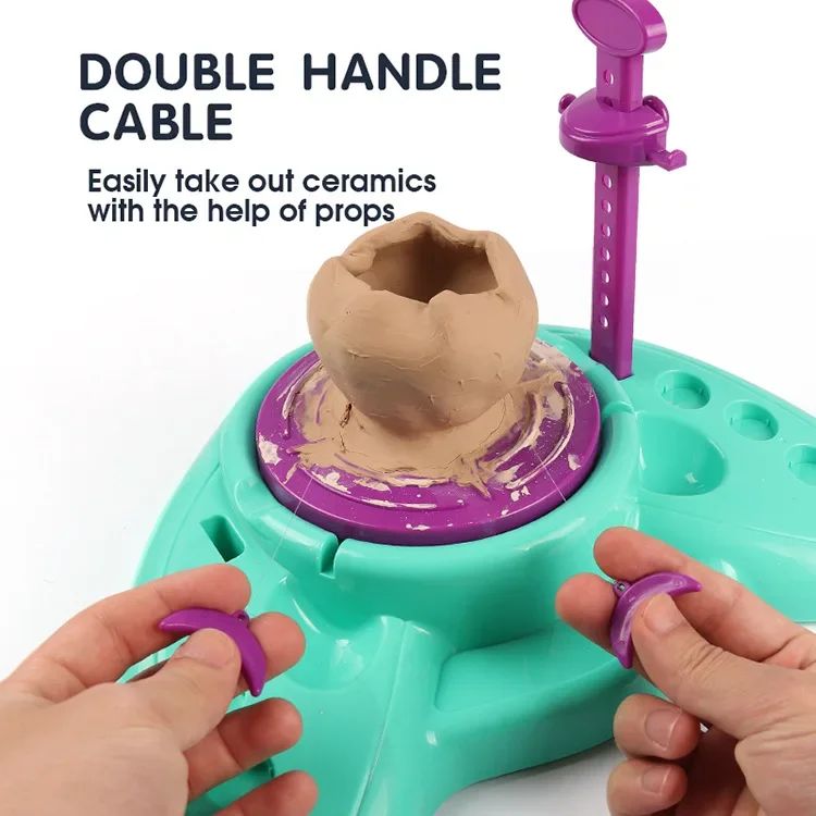 Children Craft Toys Soft Clay Embryo Pulling Machine Hand Spun Pottery Making Machine Puzzle Fun Clay Make An Electric Turntable