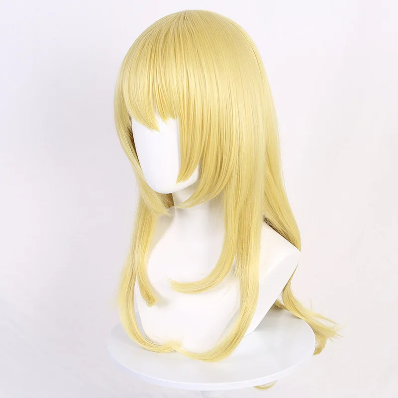 Wig Cosplay Anime Miyazono Kaori Rambut Keriting Emas Panjang 75cm Wig Sintetis Tahan Panas Halloween