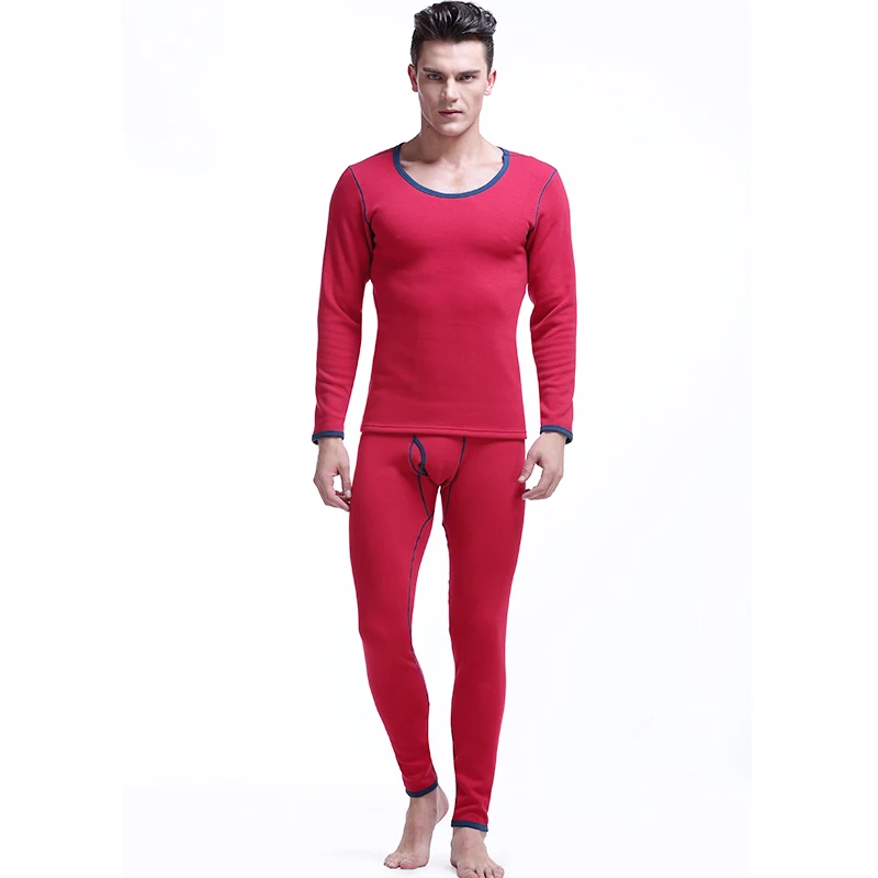 Autumn and winter men's thick and fleecy cold-proof round neck cotton sweater long Johns warm underwear set jacket tight