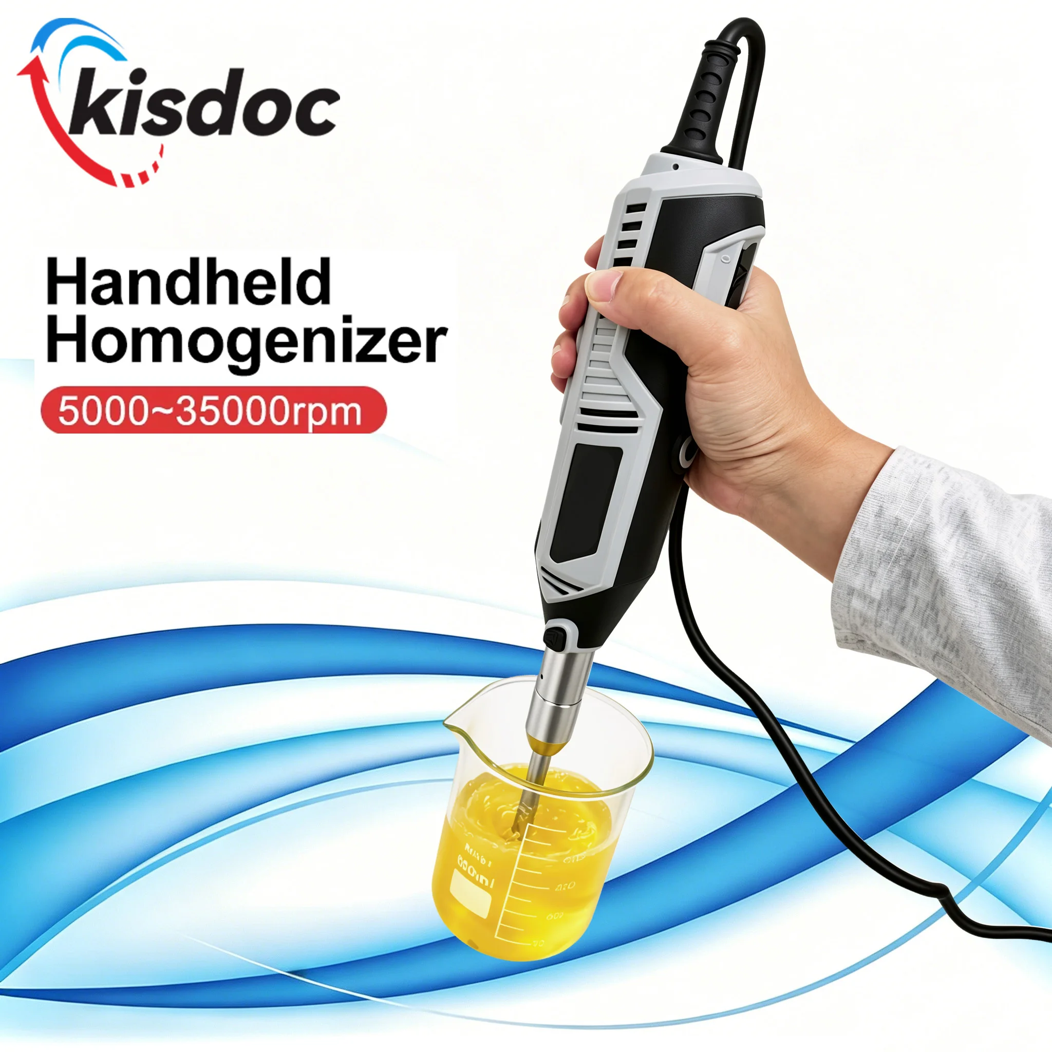 

Kisdoc Handheld Homogenizer 5000~35000rpm 6 Speed Adjustable Lab Tissue Homogenizer Disperser Emulsifier 5-250ml with 10mm Prob