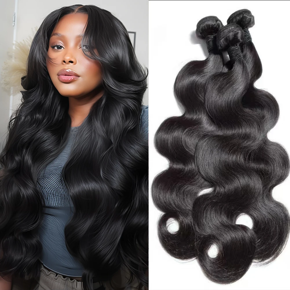 

Наборы волос Body Wave из натуральных бразильских волос Реми, натуральный черный цвет, 1/3/4 шт. в комплекте, для наращивания волос