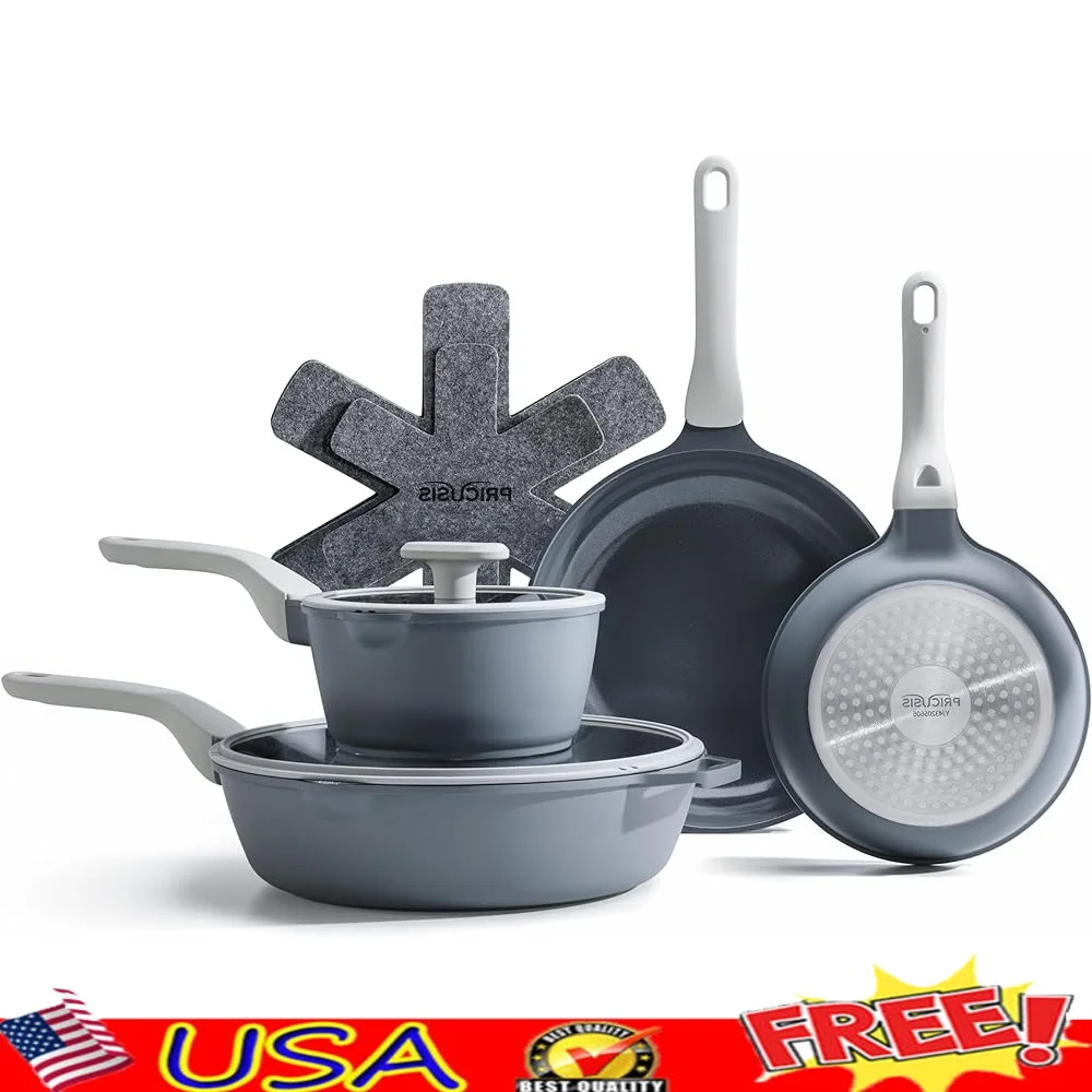 

Nonstick Ceramic Cookware Set 9 Pieces Healthy Frying Pan Skillet Durable Non Toxic PTFE PFOA PFAS Free Gift Ready Kitchen