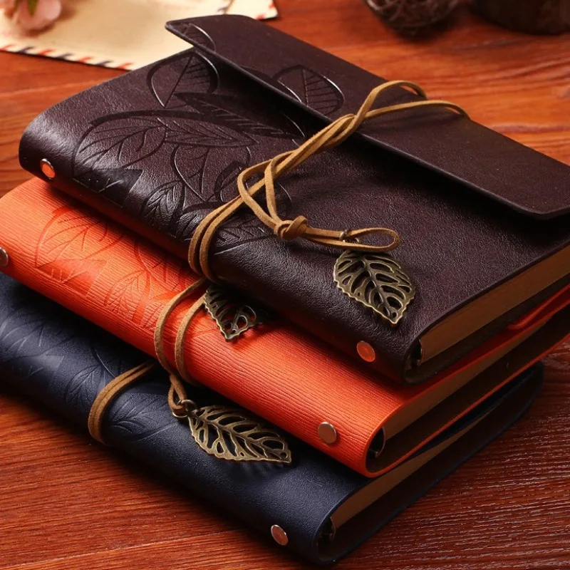 1pcs Notebook Retro Leaf Leather Loose Leaf with Portable Travel Record Book Study Stationery Essential Stationery for Students