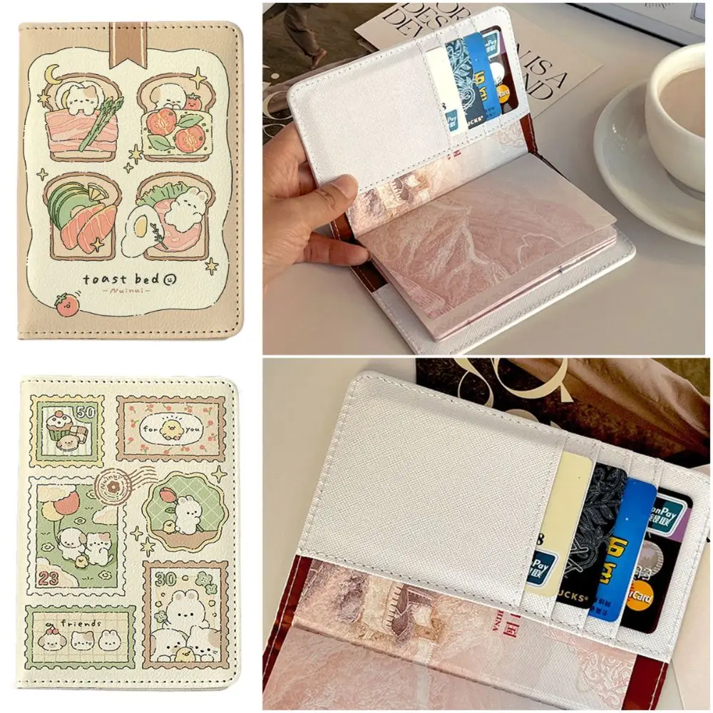 Cartoon Rabbit Passport Holder Pu Leather Multi-function Passport Cover Multicolor Waterproof Card Clamp Wallet Unisex