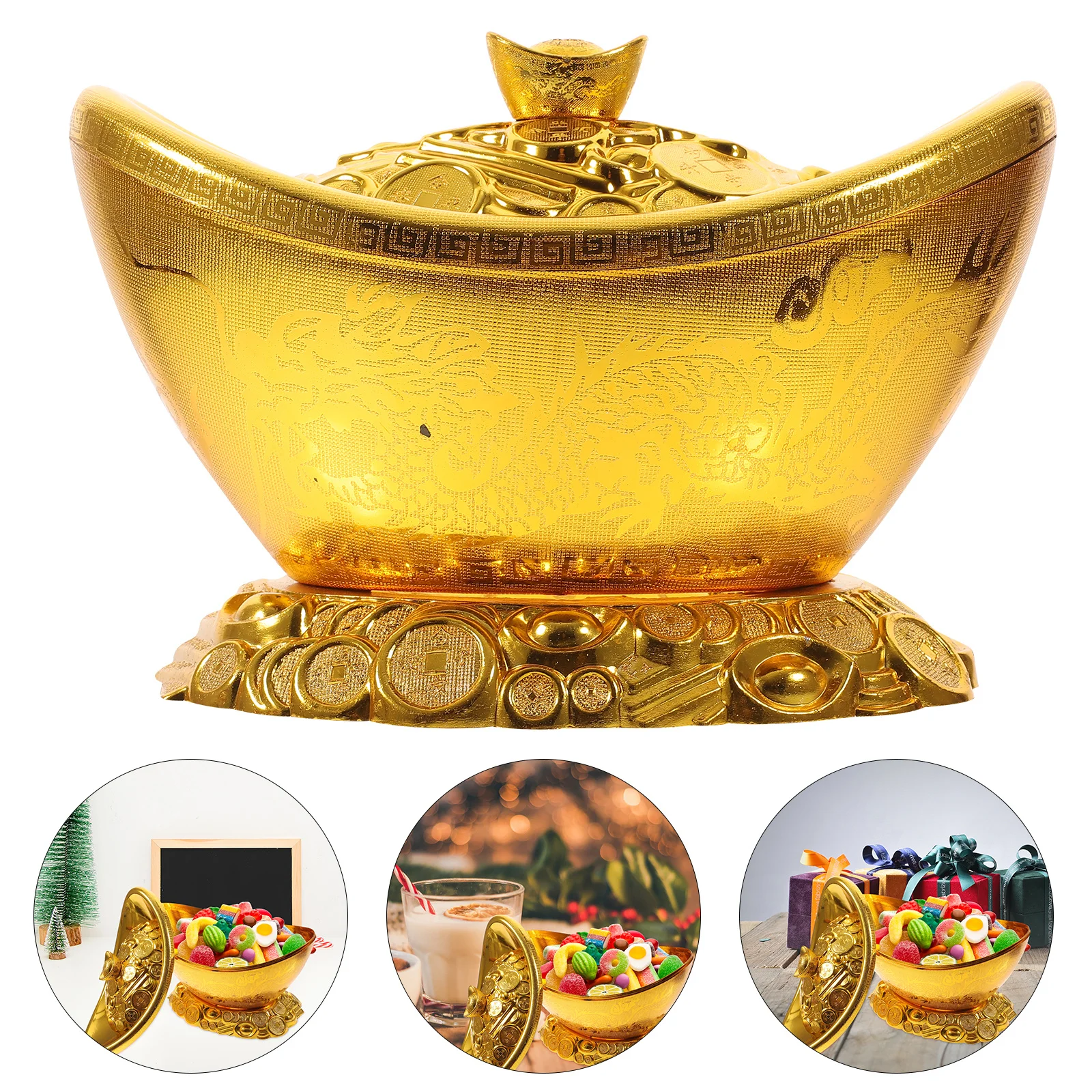 

1pc Gold Ingot Candy Box Creative Wedding Sweets Gift Container Plastic Storage Box For Snacks Desktop Ornament Decor
