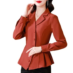 2024 Spring Autumn Notched Collar Women shirt Single-Breasted Office lady Blouse Elegant Fashion Long Sleeve Occupation Tops