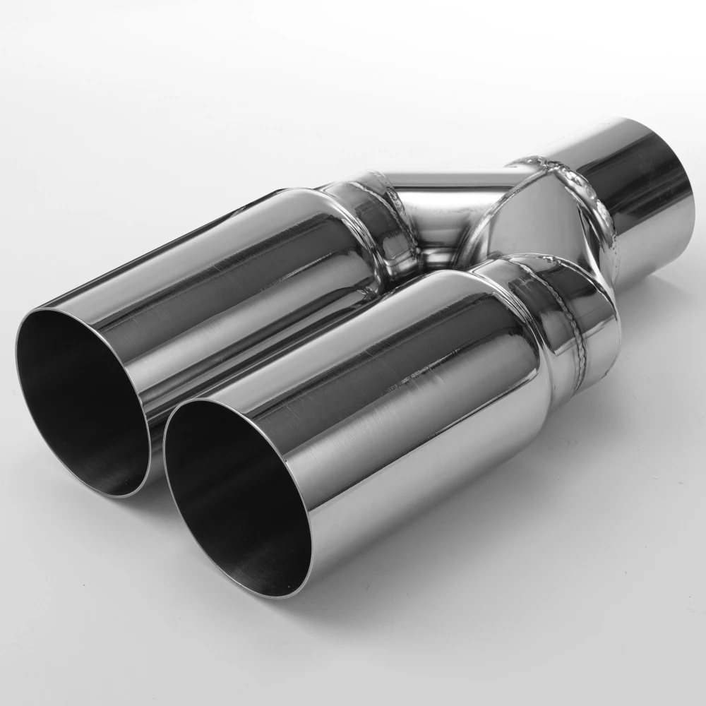 1 шт., универсальная 63 мм, двойной выхлопной наконечник, насадка из нержавеющей стали, прямой край, полированный серебристый сварочный глушитель, хвостовая труба