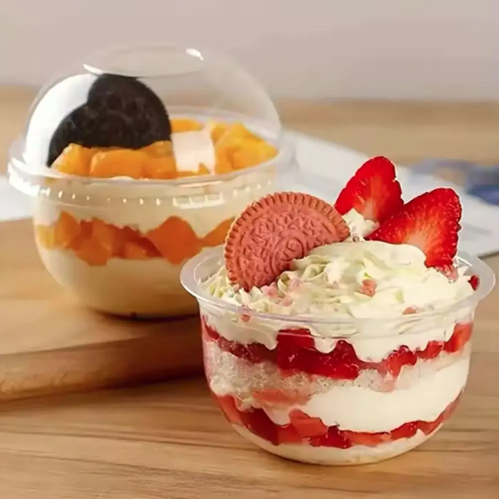 50pcs 250/360/500ML Disposable Cake Cup Transparent U Shaped Ice Cream Cup Plastic with Dome Lid Dessert Cup Business