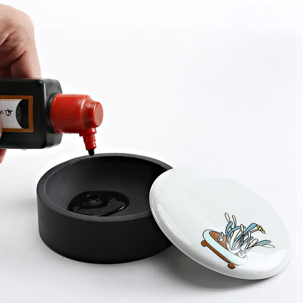 1Pcs Handcrafted Inkstone Grinding Slab with Cover for Chinese Calligraphy Sumi Painting Smooth Ink Stick Grinding Surface
