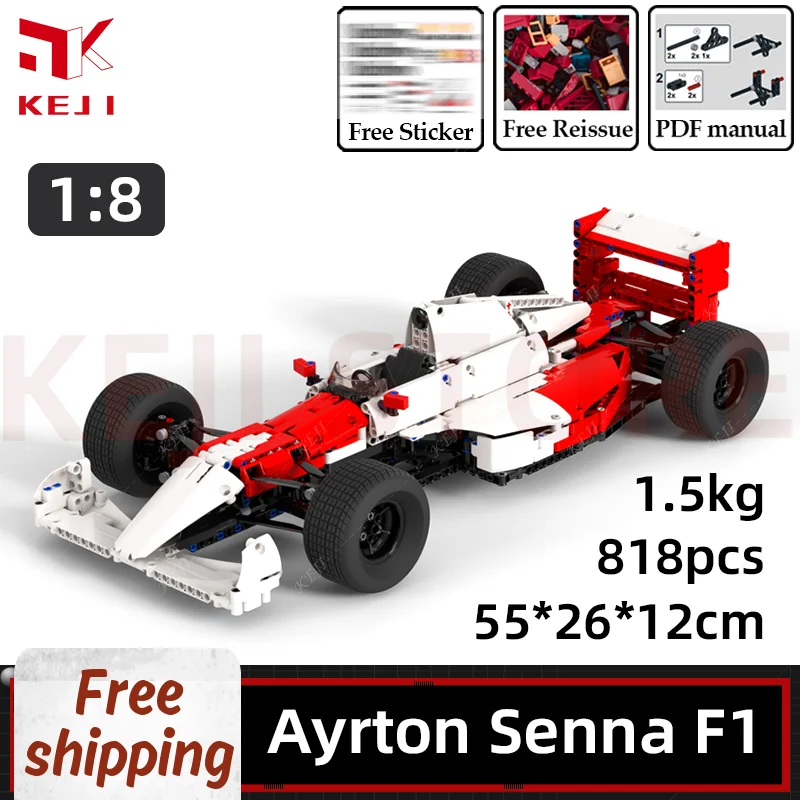 KEJI MOC Ayrton Senna F1 Racing Car Formula 1 Model Building Blocks Bricks Kits Kids Toys for Children Boys Christmas Gifts