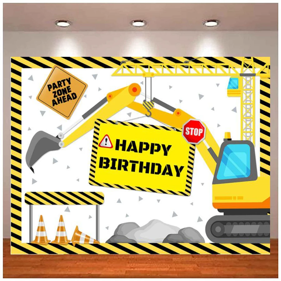 

Construction Themed Birthday Party Photography Backdrop Excavation Site Dump Truck Cake Table Background Decor Photo Studio