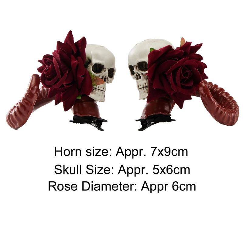 할로윈 악마 뿔 헤어 클립, 고딕 레트로 해골 장미 머리핀, 로이타 양 뿔 바레트 헤드피스 의상, 헤어 액세서리