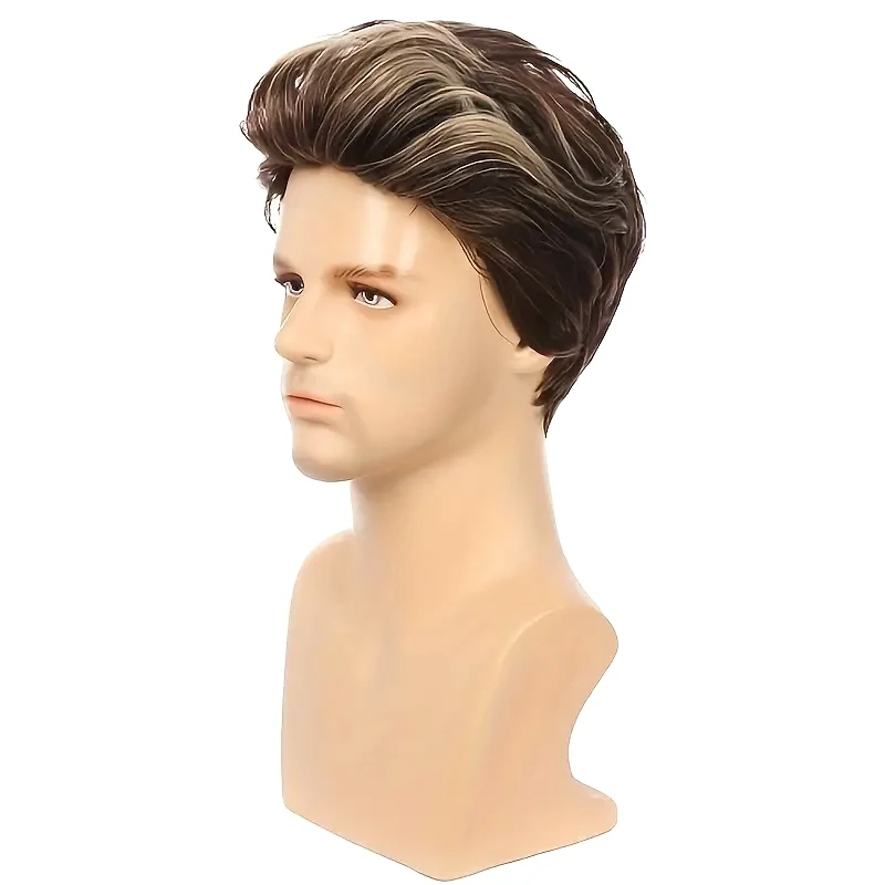 Men's Short Wig Brown Blend Blonde Wig Men Multilayer Halloween Cosplay Party Wig Synthetic Wig