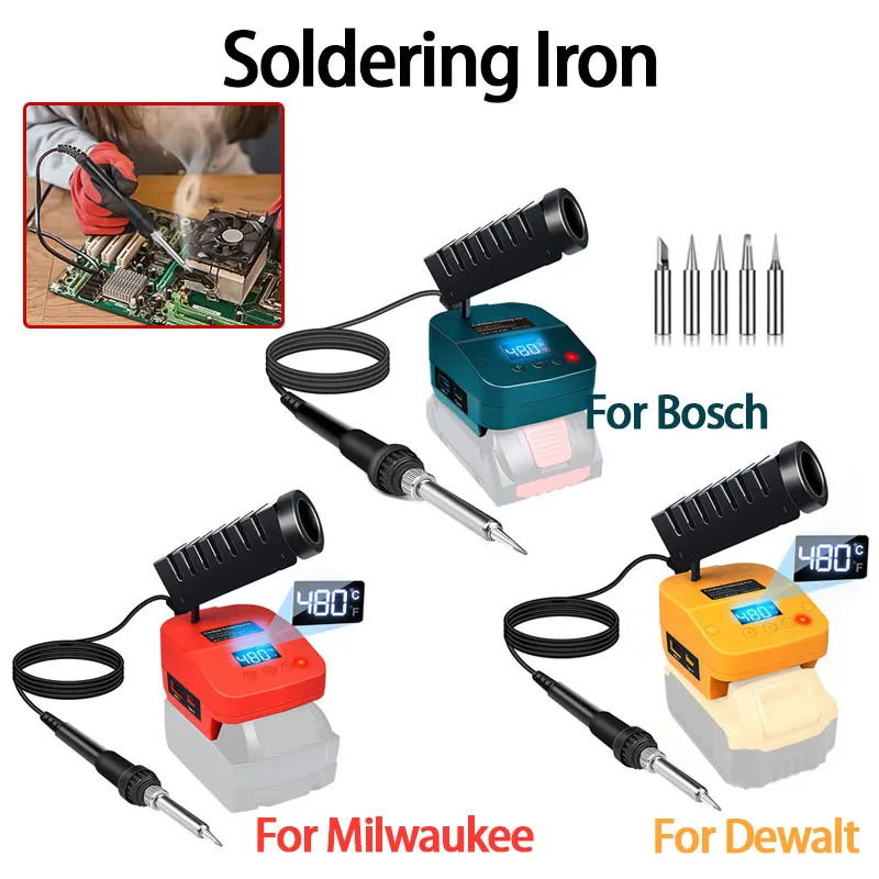

Lithium Battery Powered With Display Cordless Soldering Iron With Soldering Iron Tip For Dewalt/Milwaukee/Bosch 18V Li-ion