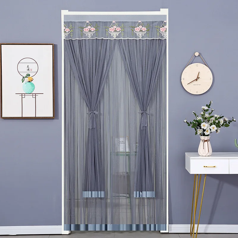 No-punch Free Paste Double Lace Gauze Door Curtain Bedroom Anti-mosquito Partition Curtain Summer Home Anti-fly Gauze Curtain