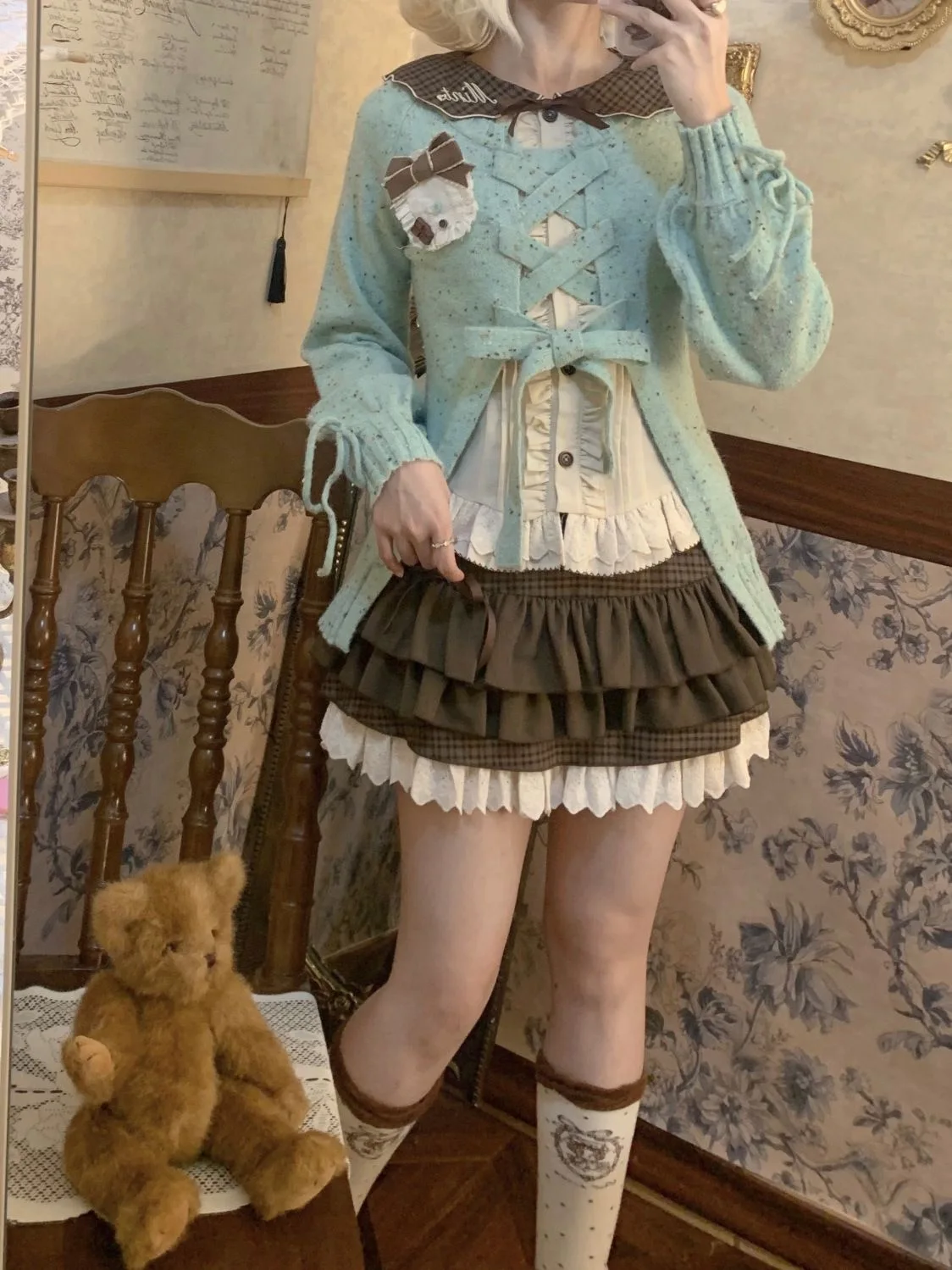 Leuke Zoete Lolita Klein Formaat Dames T-stuk Set Herfst 2025, Nieuwe Trui Irt F Rok Afslanken Faion Set