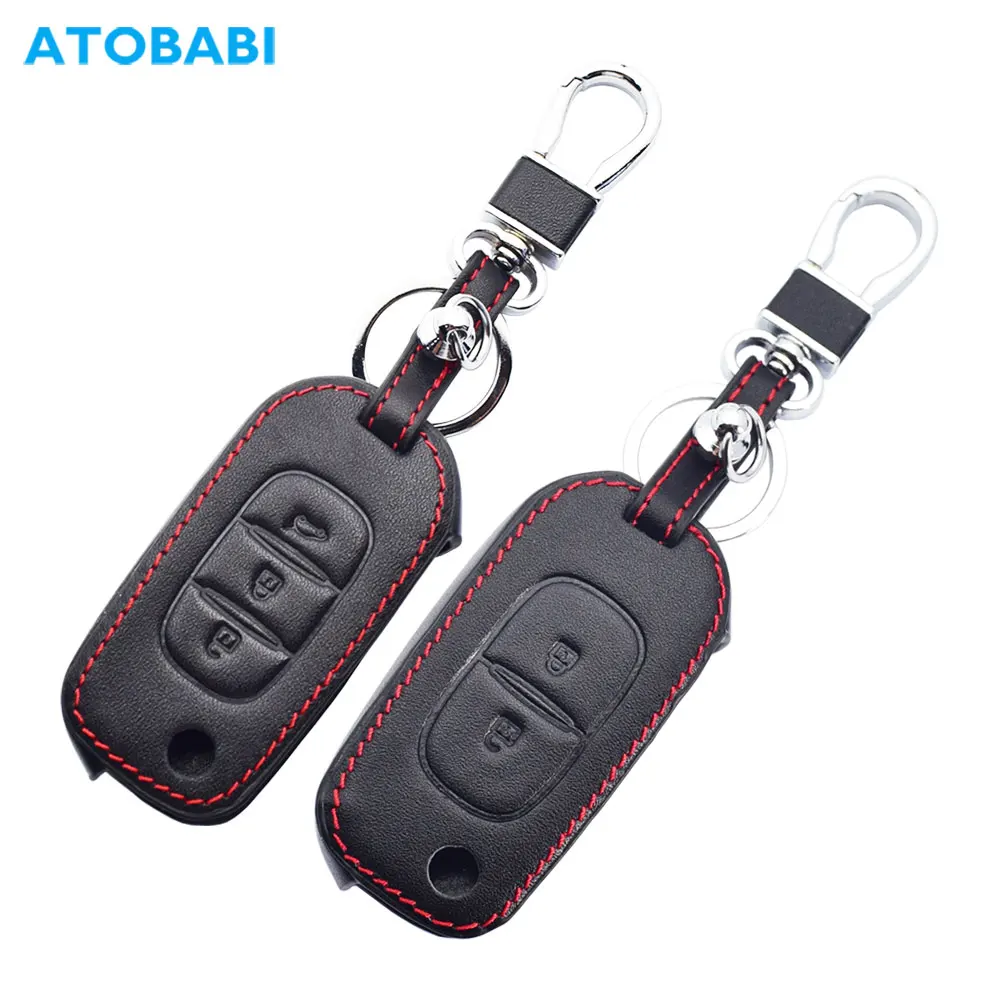 Leather Car Key Cover Flip Remote Fobs Case Auto Accessories For Renault Sandero Stepwey Captur Kadjar Megane Logan Dacia Duster