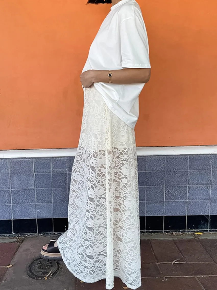 Demi-jupe transparente en dentelle blanche, sexy, européenne et américaine, ajourée, taille haute, jacquard, ligne a, nouvelle collection printemps/été 2025