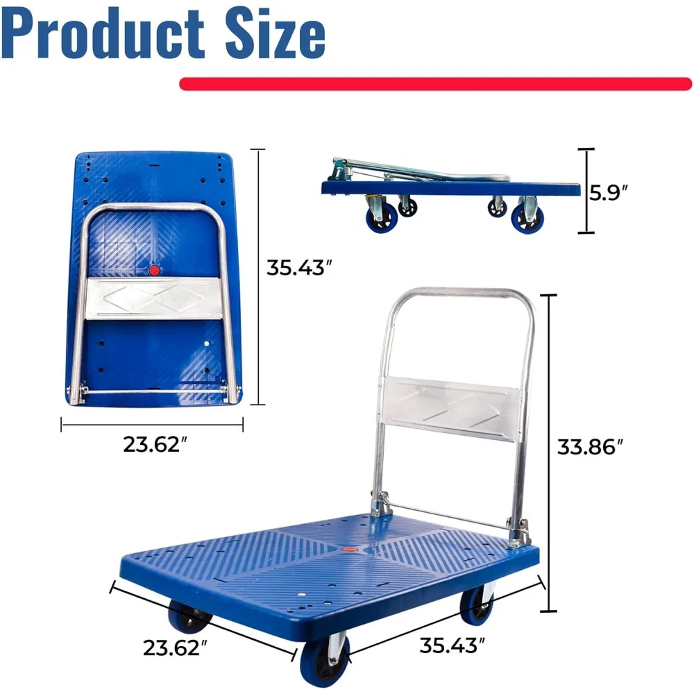 660lbs Foldable Platform Truck Dolly w/Swivel Wheels, Heavy Duty Moving Platform Hand Truck, Moving Flatbed Cart for Groceries