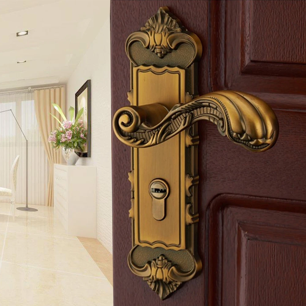 European Door EntryLocks,Vintage Door Handle Set Antique Privacy Home Door Lock Set Security Entry Handle Knob Locks + Keys