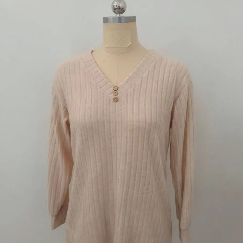 Autumn Winter Womens Sweater V Neck Long Sleeve Pullover Soft Brushed Ribbed Knit Elegant Slim Fit Casual Solid Tops