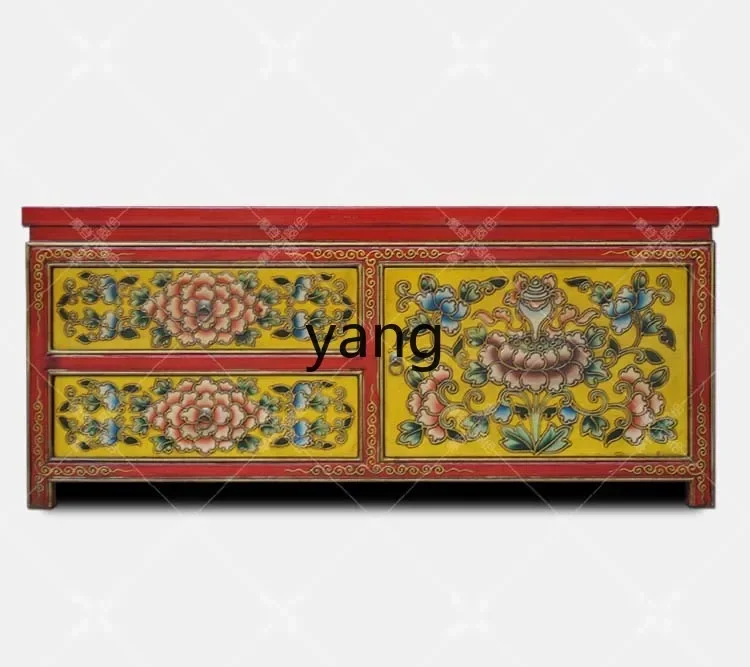 LH Tibetan Painted Coffee Table Hand Living Room Low Cabinet Retro Decoration Antique Solid Wood Furniture