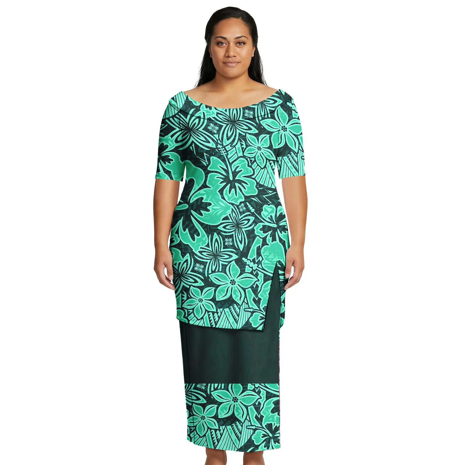 Ethnic Style Custom Lady Wear Samoan Women Elegant Clothes Polynesian Top and Maxi Skirts Suit Aloha Dress Set Puletasi Ladies