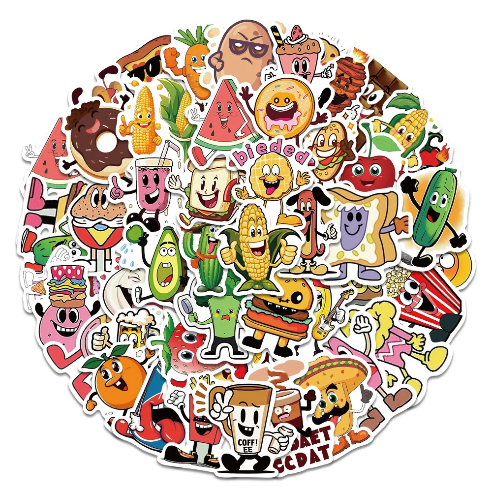 10/30/50PCS New Funny Food Fruit Stickers Stickers Animal Cartoon Stationery Stickers iPad Helmet Guitar Wall Sticker Decoration