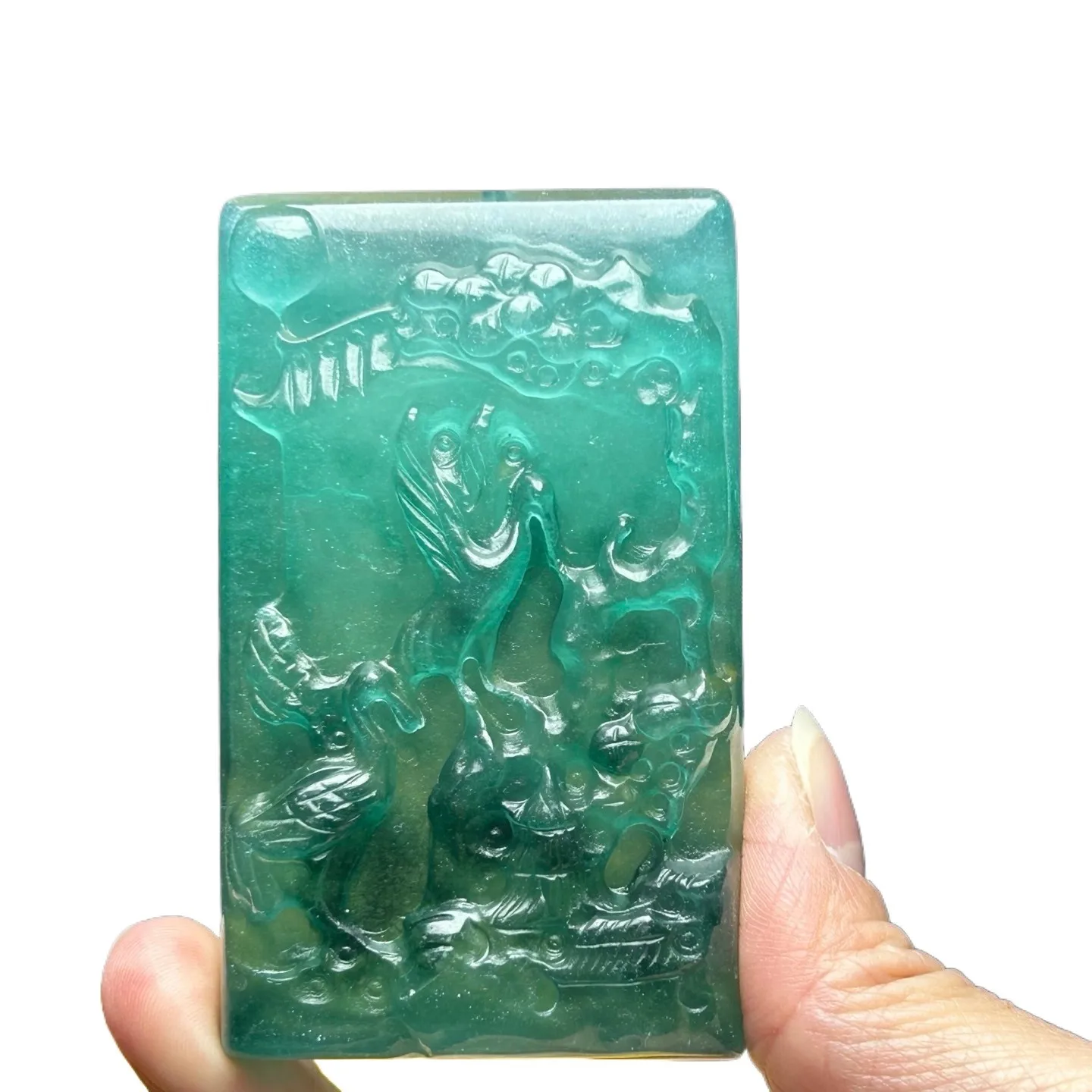 Nature Ice Burmese Jadeite Carved Longevity Peacock Pendant Necklace