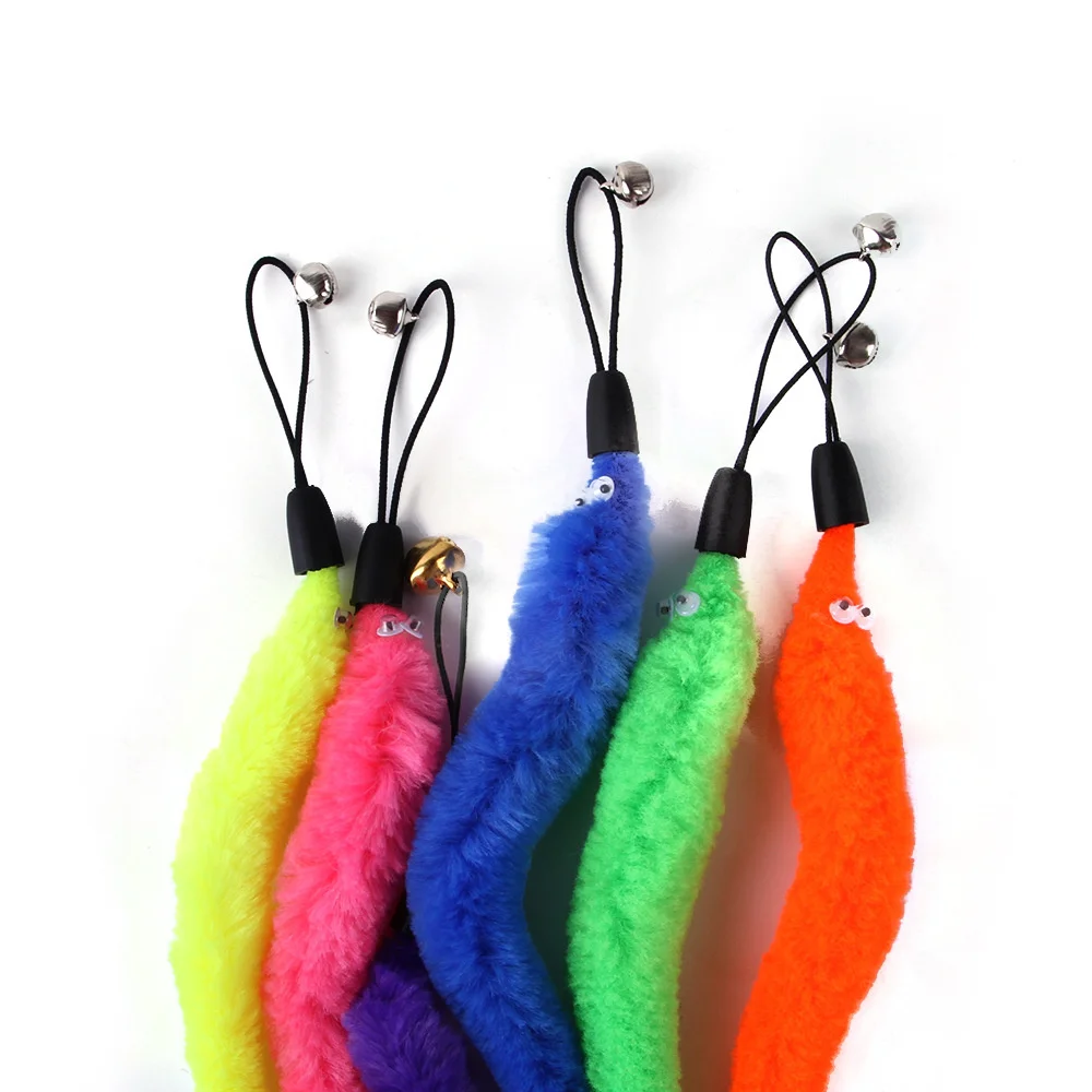 5Pcs Funny Cat Tickling Stick Plush Worms Teaser String with Bells Replacement Catcher Kitten Play Interactive Toy Pet Supplies