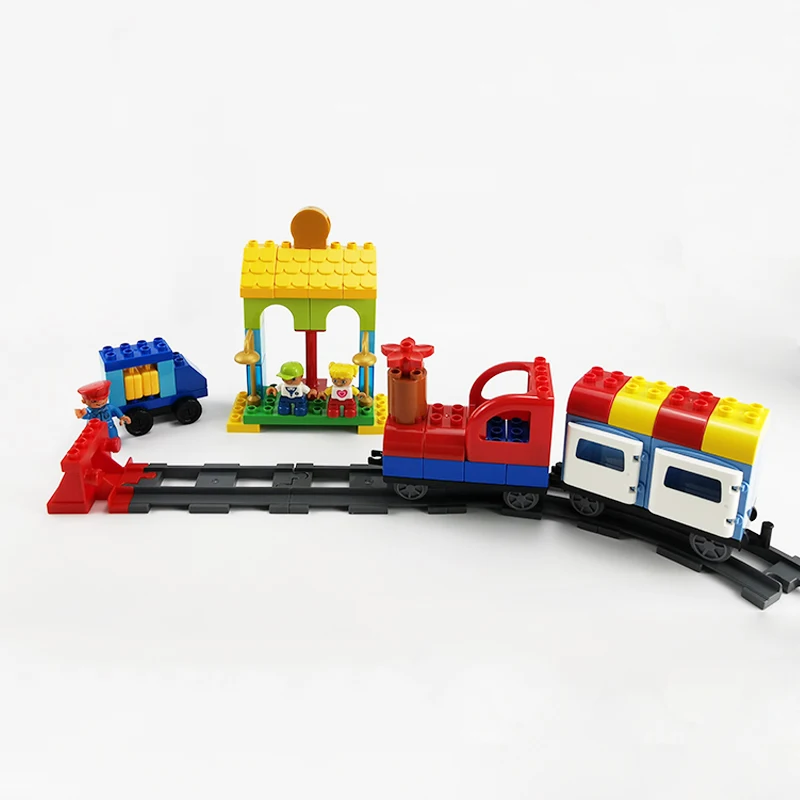 Big Size Building Blocks Toys Enlightenment Train Platform Gas Station Moc Assembly Large Bricks Parts Gift Electric Train Kids