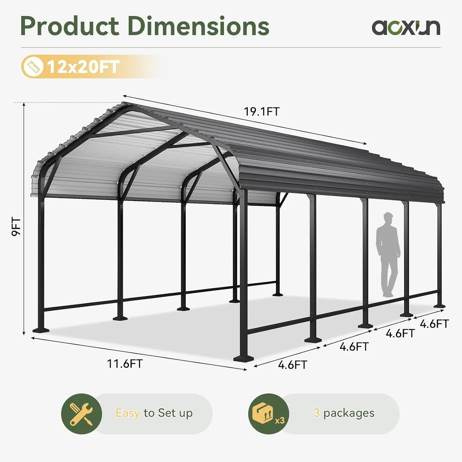 Outdoor Galvanized Steel Garage Shelter, Heavy Duty Car port Canopy, for Car, Boats and Tractors