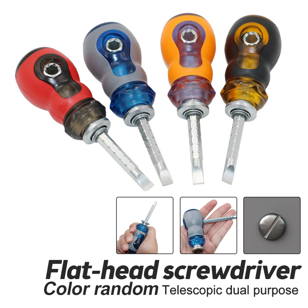 Flat-head Screwdriver Short Distance Magnetic Screwdriver Drill Bit Dual Purpose Scalable Non-slip Handle Drill Bit Color Random