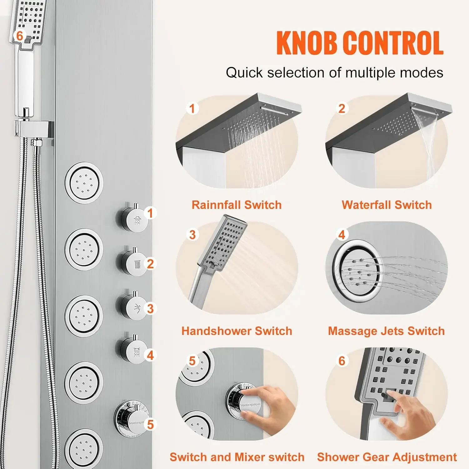 4 Shower Modes Shower Tower System, 5 Full Body Massage Jets and 3-Setting Handheld Shower Head with 59