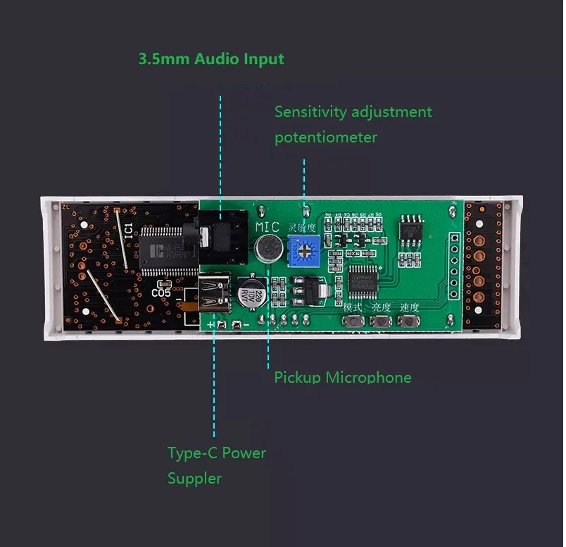 1PCS LED Sound-controlled Music Spectrum Display Pickup Ambient Light Atmospheric Rhythm Light Module Board