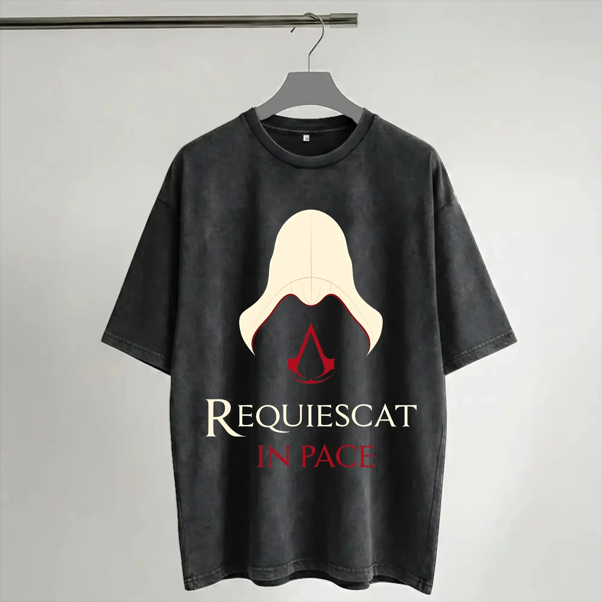 Assassines Creed Requiescat In Pace  Washed T Shirt Streetwear Hip Hop Vintage T-Shirts  Tees for Men Women Short Sleeve